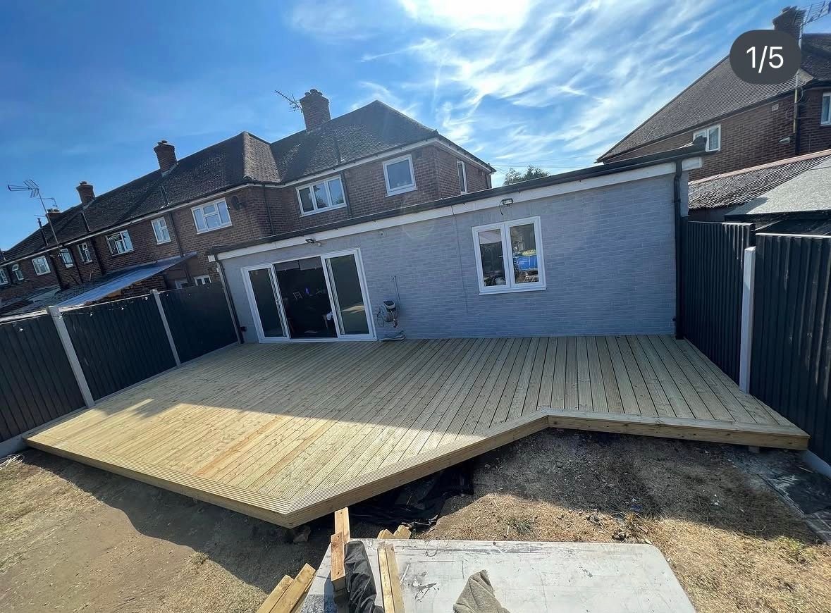 Finished timber garden deck