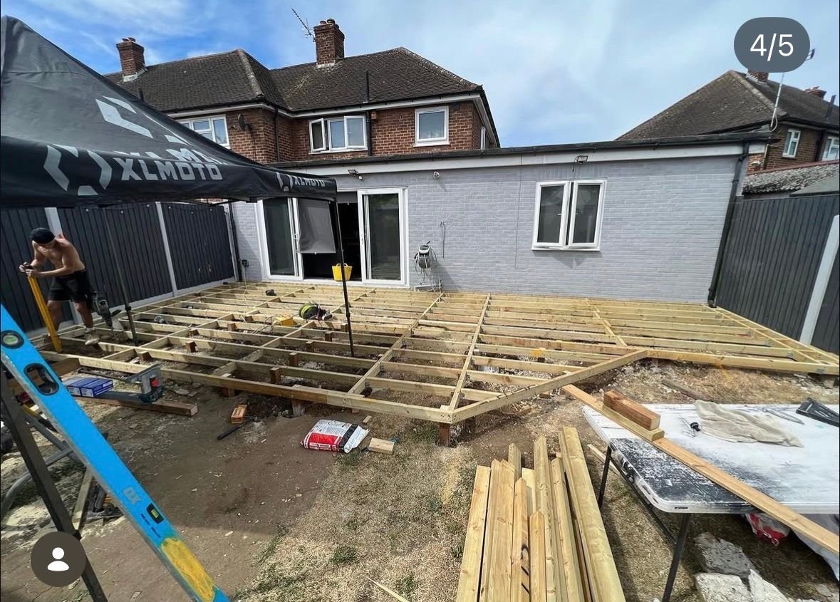 Deck substructure and joists during construction
