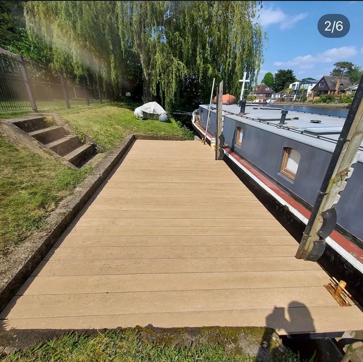 Composite deck boards beside the water