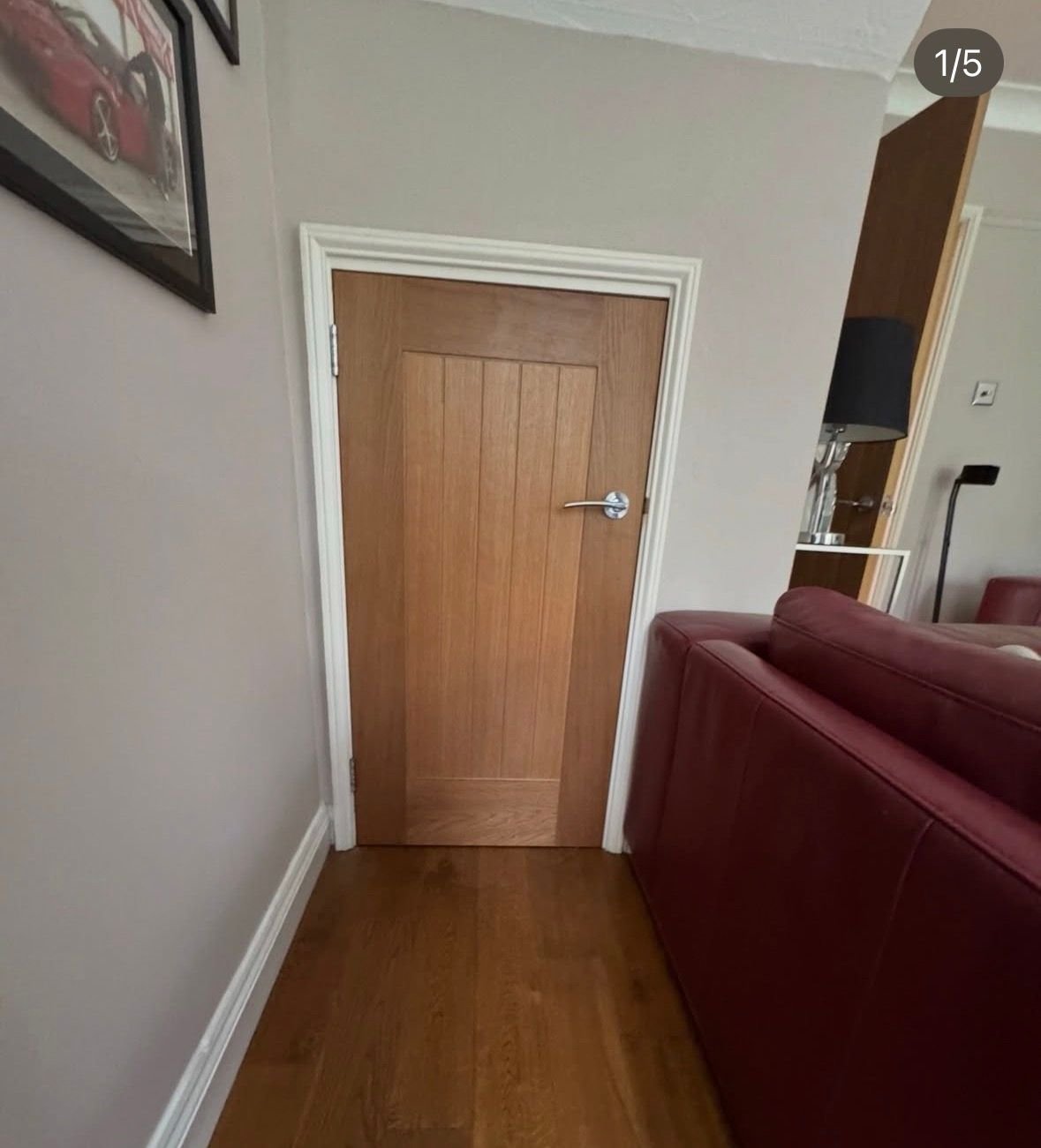 Oak internal door with white frame