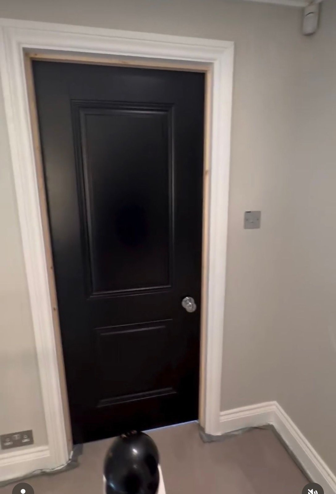 Black internal door in a hallway