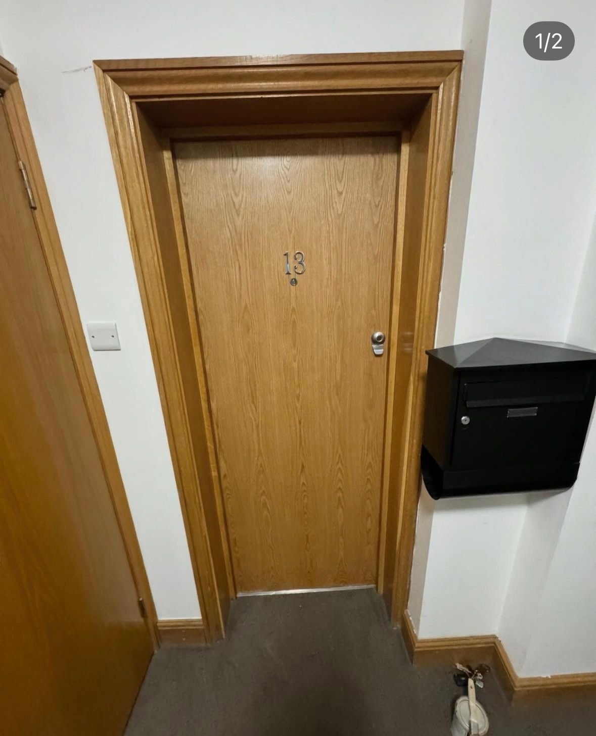 Oak door with letterbox detail