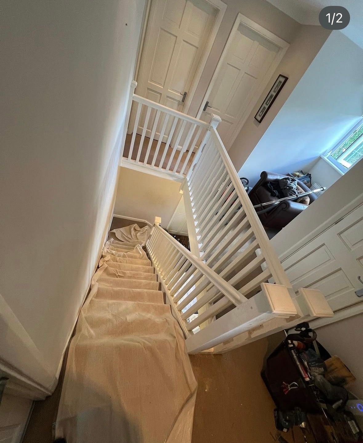 White staircase and landing balustrade